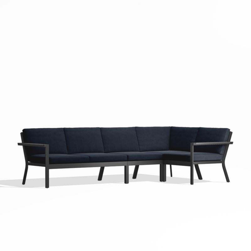 Alfresco Black Metal 4-Piece Petite L-Shaped Outdoor Sectional Sofa with Navy Blue Sunbrella ® Cushions - image 0 of 5