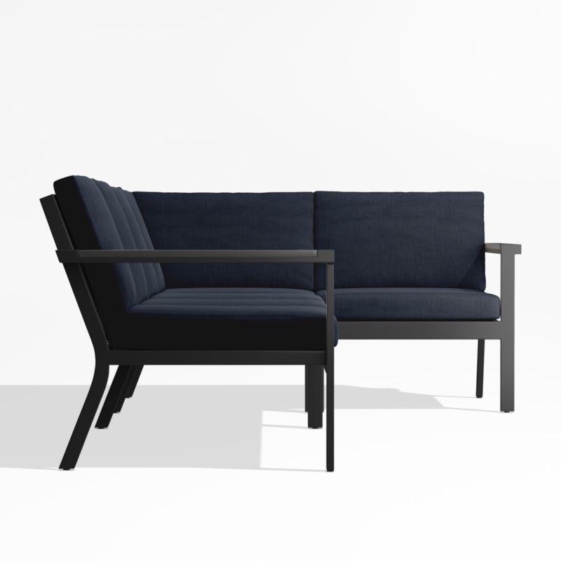 Alfresco Black Metal 4-Piece Petite L-Shaped Outdoor Sectional Sofa with Navy Blue Sunbrella ® Cushions - image 3 of 5