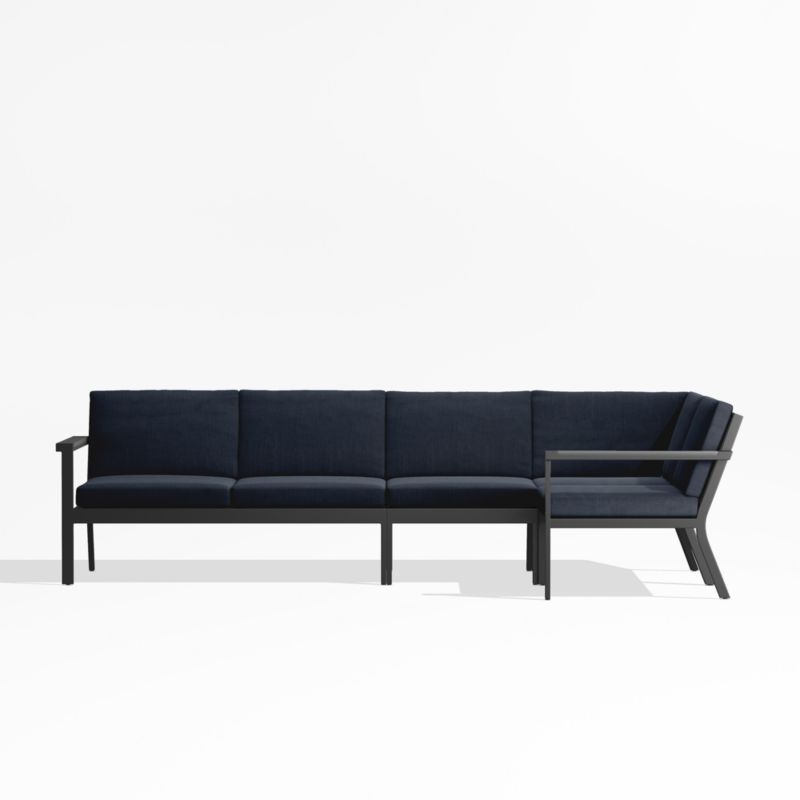 Alfresco Black Metal 4-Piece Petite L-Shaped Outdoor Sectional Sofa with Navy Blue Sunbrella ® Cushions - image 2 of 5