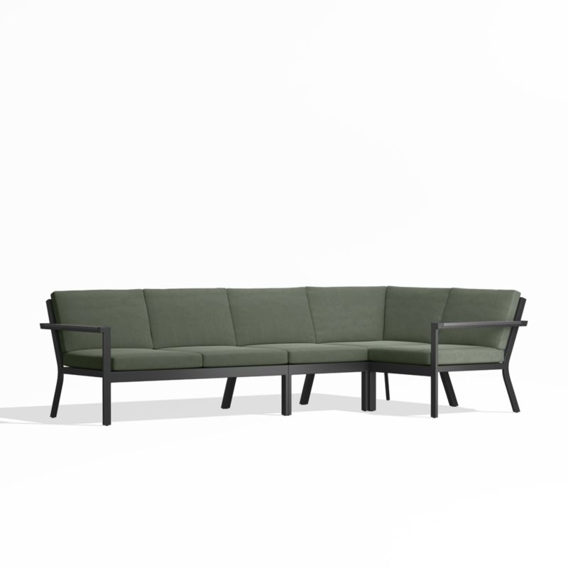 Alfresco Black Metal 4-Piece Petite L-Shaped Outdoor Sectional Sofa with Sage Green Sunbrella Cushions - image 0 of 5