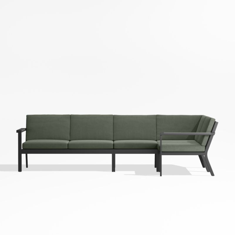 Alfresco Black Metal 4-Piece Petite L-Shaped Outdoor Sectional Sofa with Sage Green Sunbrella Cushions - image 2 of 5