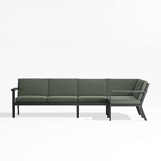 Alfresco Black Metal 4-Piece Petite L-Shaped Outdoor Sectional Sofa with Sage Green Sunbrella Cushions