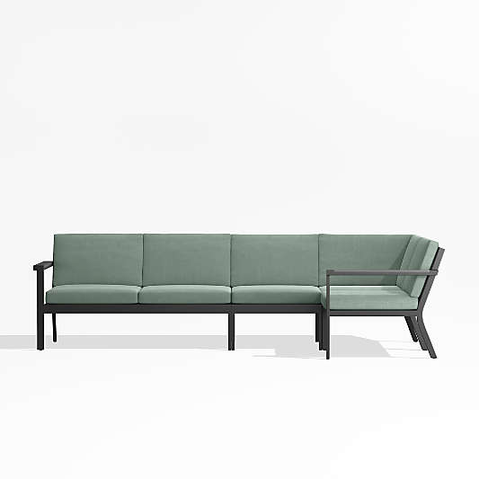 Alfresco Black Metal 4-Piece Petite L-Shaped Outdoor Sectional Sofa with Spa Blue Sunbrella Cushions