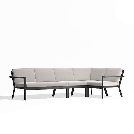 Alfresco Metal 4-Piece Petite L-Shaped Outdoor Sectional Sofa with Silver Sunbrella® Cushions