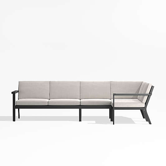 Alfresco Metal 4-Piece Petite L-Shaped Outdoor Sectional Sofa with Silver Sunbrella® Cushions