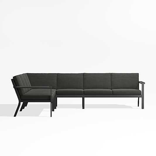 Alfresco Black Metal 5-Piece L-Shaped Outdoor Sectional Sofa with Charcoal Grey Sunbrella ® Cushions