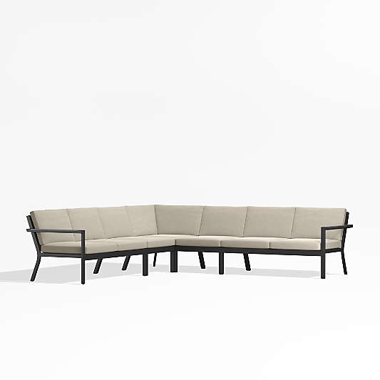 Alfresco Black Metal 5-Piece L-Shaped Outdoor Sectional Sofa with Flax Beige Sunbrella ® Cushions