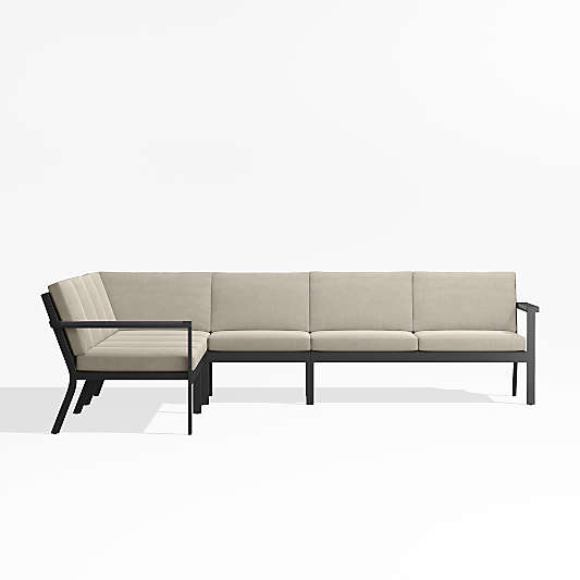 Alfresco Black Metal 5-Piece L-Shaped Outdoor Sectional Sofa with Flax Beige Sunbrella ® Cushions