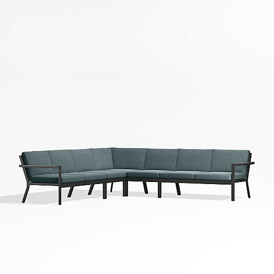 Alfresco Black Metal 5-Piece L-Shaped Outdoor Sectional Sofa with Haze Grey Sunbrella Cushions