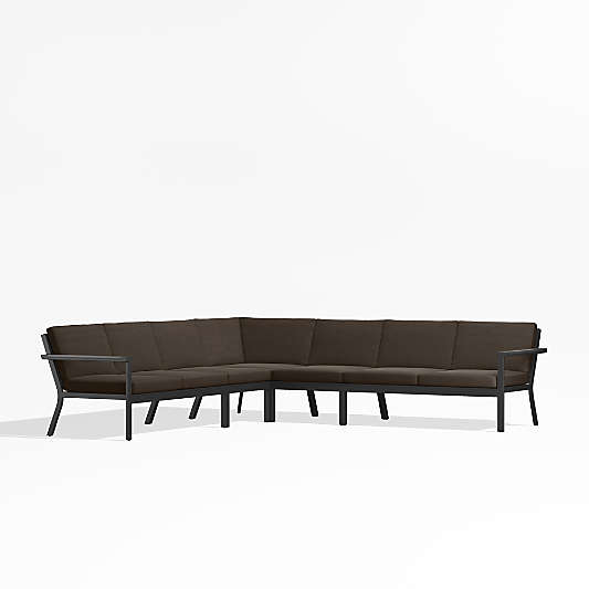 Alfresco Black Metal 5-Piece L-Shaped Outdoor Sectional Sofa with Java Brown Sunbrella Cushions