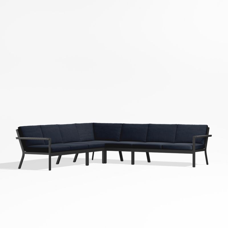 Alfresco Black Metal 5-Piece L-Shaped Outdoor Sectional Sofa with Navy Blue Sunbrella ® Cushions - image 0 of 5