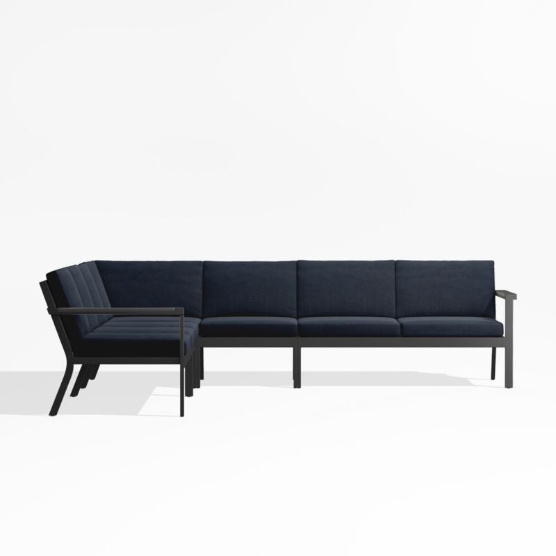 Alfresco Black Metal 5-Piece L-Shaped Outdoor Sectional Sofa with Navy Blue Sunbrella ® Cushions - image 2 of 5