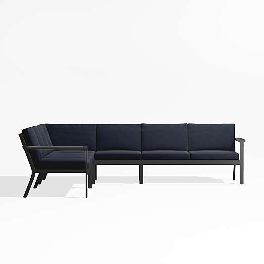 Alfresco Black Metal 5-Piece L-Shaped Outdoor Sectional Sofa with Navy Blue Sunbrella ® Cushions