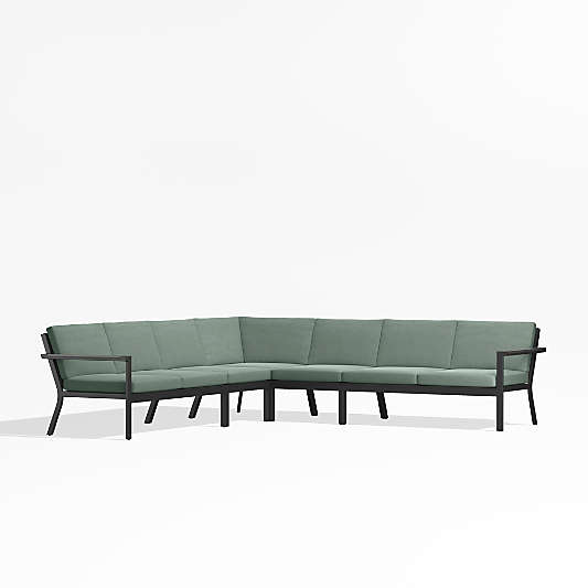 Alfresco Black Metal 5-Piece L-Shaped Outdoor Sectional Sofa with Spa Blue Sunbrella Cushions