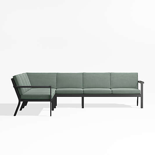 Alfresco Black Metal 5-Piece L-Shaped Outdoor Sectional Sofa with Spa Blue Sunbrella Cushions