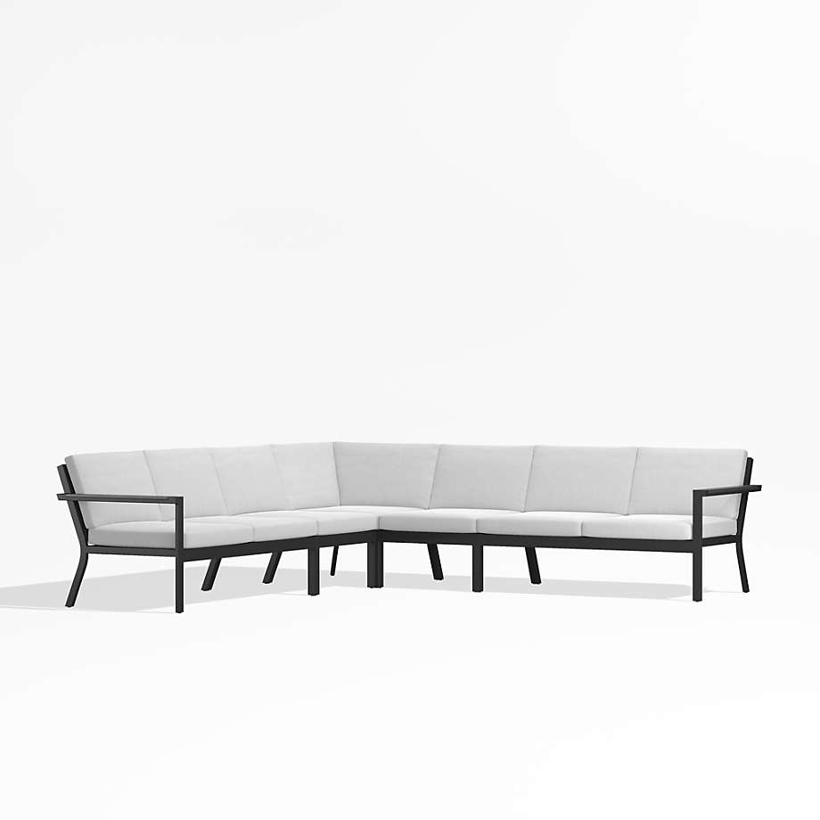 Alfresco Black Metal 5Piece LShaped Outdoor Sectional Sofa with White Sunbrella Cushions
