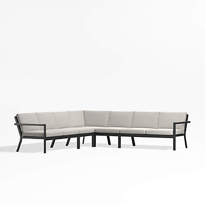 Alfresco Metal 5-Piece L-Shaped Outdoor Sectional Sofa with Silver Sunbrella® Cushions