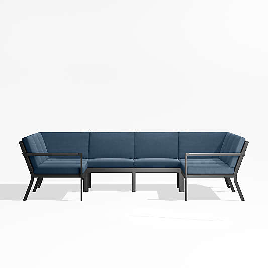 Alfresco Cast Harbor Blue Sunbrella ® 6-Piece Petite U-Shaped Outdoor Sectional Cushions