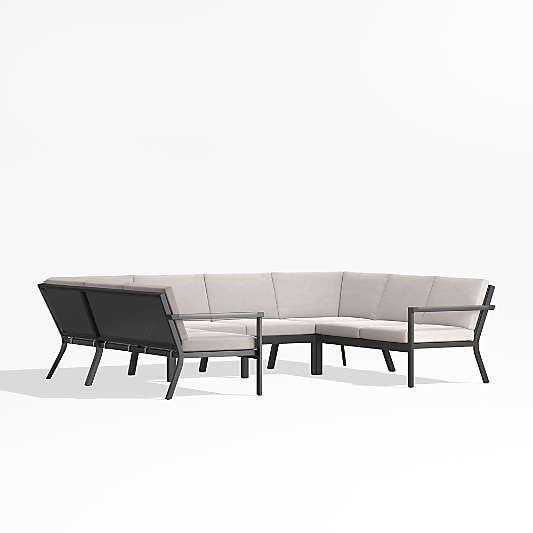 Alfresco Metal 6-Piece Petite U-Shaped Outdoor Sectional Sofa with Silver Sunbrella® Cushions
