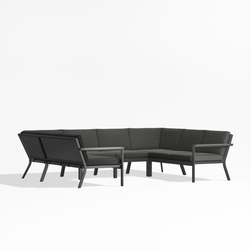 Alfresco Black Metal 6-Piece Petite U-Shaped Outdoor Sectional Sofa with Charcoal Grey Sunbrella ® Cushions - image 2 of 5