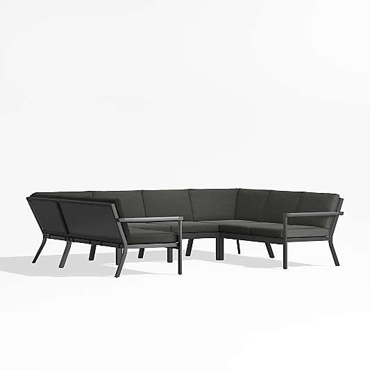 Alfresco Black Metal 6-Piece Petite U-Shaped Outdoor Sectional Sofa with Charcoal Grey Sunbrella ® Cushions