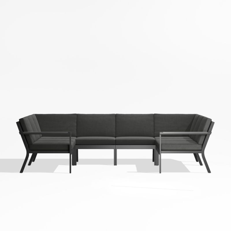 Alfresco Black Metal 6-Piece Petite U-Shaped Outdoor Sectional Sofa with Charcoal Grey Sunbrella ® Cushions - image 0 of 5