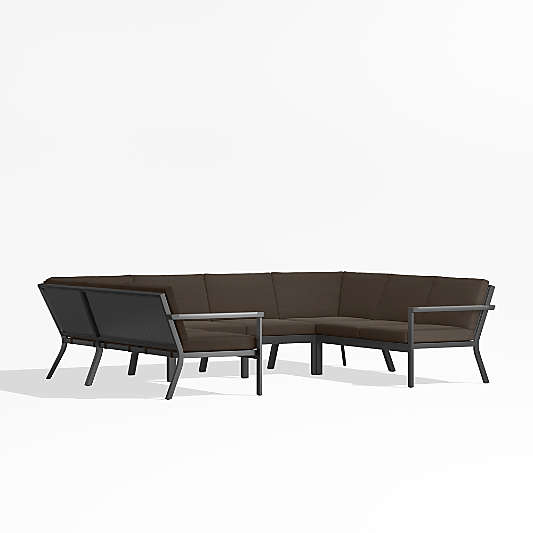 Alfresco Black Metal 6-Piece Petite U-Shaped Outdoor Sectional Sofa with Java Brown Sunbrella ® Cushions