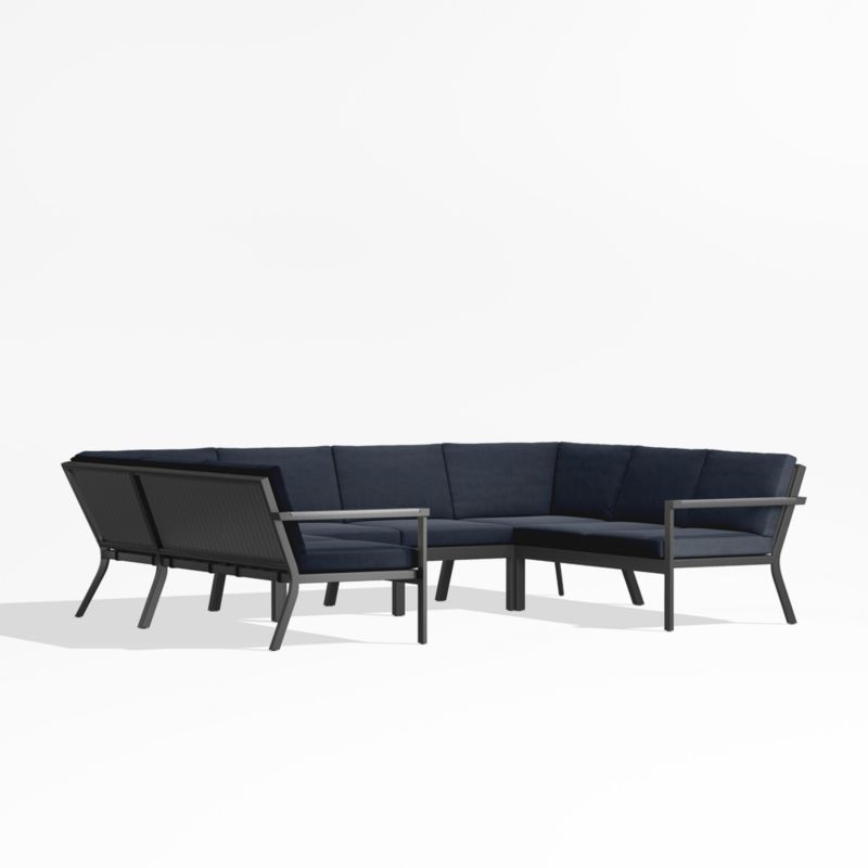 Alfresco Black Metal 6-Piece Petite U-Shaped Outdoor Sectional Sofa with Navy Blue Sunbrella ® Cushions - image 2 of 5