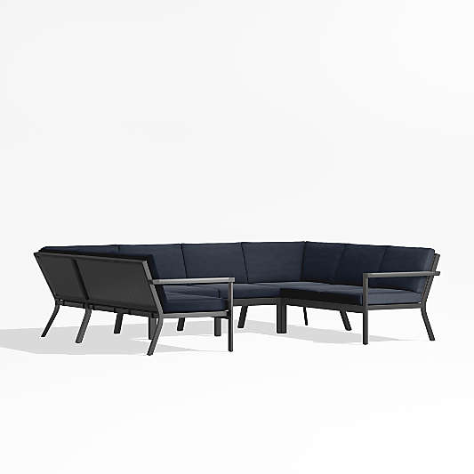 Alfresco Black Metal 6-Piece Petite U-Shaped Outdoor Sectional Sofa with Navy Blue Sunbrella ® Cushions