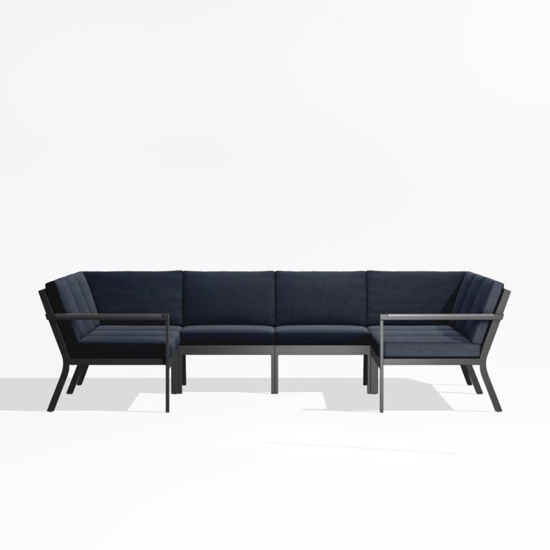 Alfresco Black Metal 6-Piece Petite U-Shaped Outdoor Sectional Sofa with Navy Blue Sunbrella ® Cushions - image 0 of 5