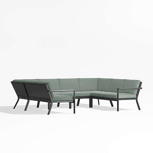 Alfresco Black Metal 6-Piece Petite U-Shaped Outdoor Sectional Sofa with Spa Blue Sunbrella ® Cushions