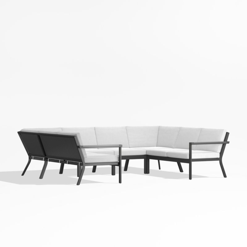 Alfresco Black Metal 6-Piece Petite U-Shaped Outdoor Sectional Sofa with White Sunbrella ® Cushions - image 2 of 5