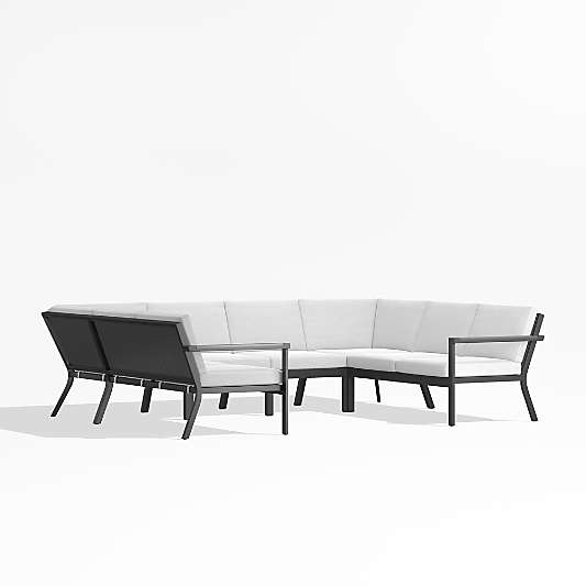 Alfresco Black Metal 6-Piece Petite U-Shaped Outdoor Sectional Sofa with White Sunbrella ® Cushions