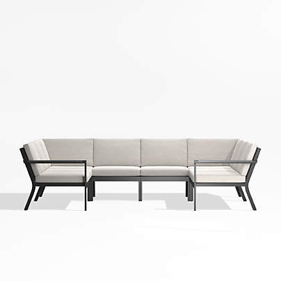 Alfresco Metal 6-Piece Petite U-Shaped Outdoor Sectional Sofa with Silver Sunbrella® Cushions