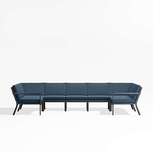 Alfresco Cast Harbor Blue Sunbrella ® 7-Piece U-Shaped Outdoor Sectional Cushions