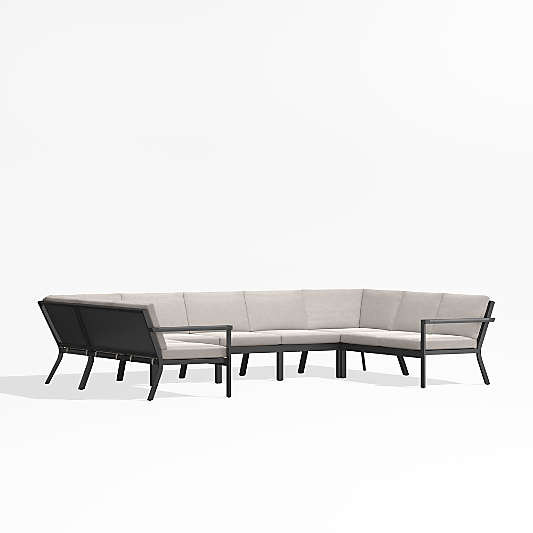 Alfresco Metal 7-Piece U-Shaped Outdoor Sectional Sofa with Silver Sunbrella® Cushions