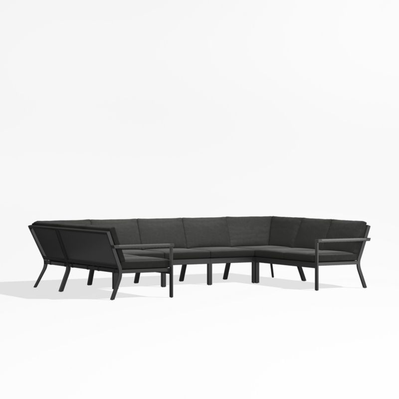 Alfresco Black Metal 7-Piece U-Shaped Outdoor Sectional Sofa with Charcoal Grey Sunbrella ® Cushions - image 2 of 5