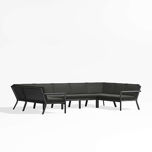 Alfresco Black Metal 7-Piece U-Shaped Outdoor Sectional Sofa with Charcoal Grey Sunbrella ® Cushions