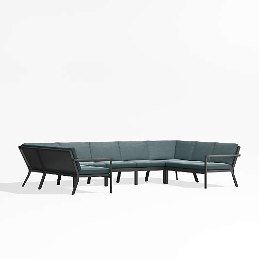 Alfresco Black Metal 7-Piece U-Shaped Outdoor Sectional Sofa with Haze Grey Sunbrella ® Cushions