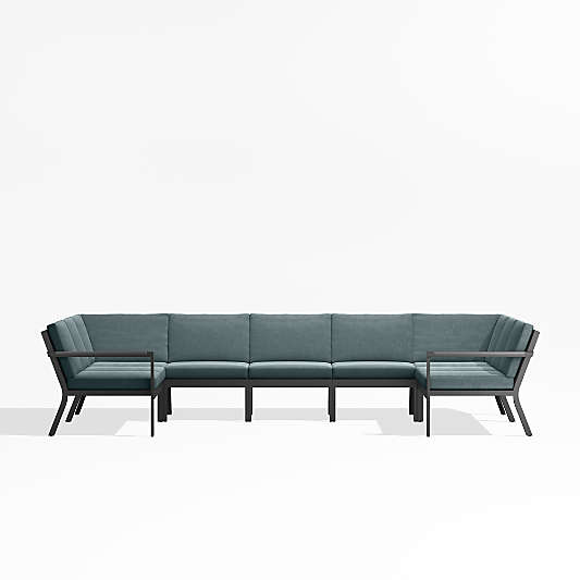 Alfresco Black Metal 7-Piece U-Shaped Outdoor Sectional Sofa with Haze Grey Sunbrella ® Cushions