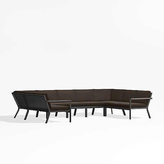 Alfresco Black Metal 7-Piece U-Shaped Outdoor Sectional Sofa with Java Brown Sunbrella ® Cushions