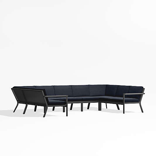 Alfresco Black Metal 7-Piece U-Shaped Outdoor Sectional Sofa with Navy Blue Sunbrella ® Cushions