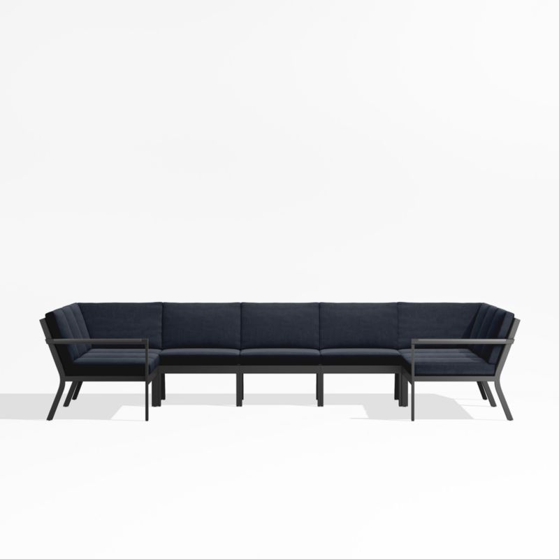 Alfresco Black Metal 7-Piece U-Shaped Outdoor Sectional Sofa with Navy Blue Sunbrella ® Cushions - image 0 of 5