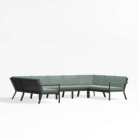 Alfresco Black Metal 7-Piece U-Shaped Outdoor Sectional Sofa with Spa Blue Sunbrella ® Cushions