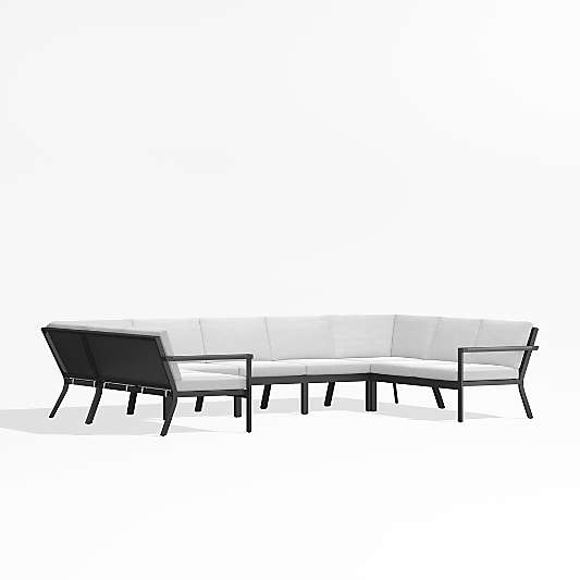 Alfresco Black Metal 7-Piece U-Shaped Outdoor Sectional Sofa with White Sunbrella ® Cushions