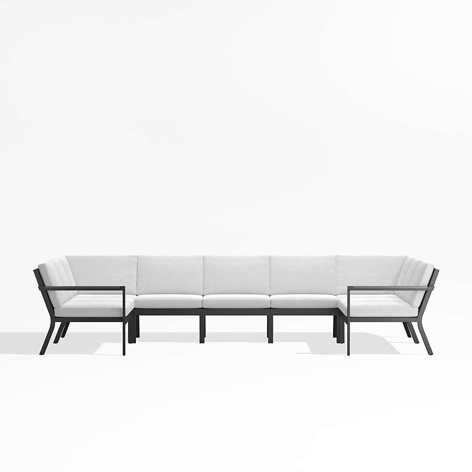 Alfresco Black Metal 7Piece UShaped Outdoor Sectional Sofa with White