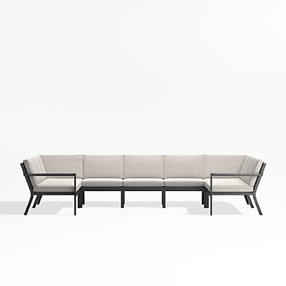 Alfresco Metal 7-Piece U-Shaped Outdoor Sectional Sofa with Silver Sunbrella® Cushions