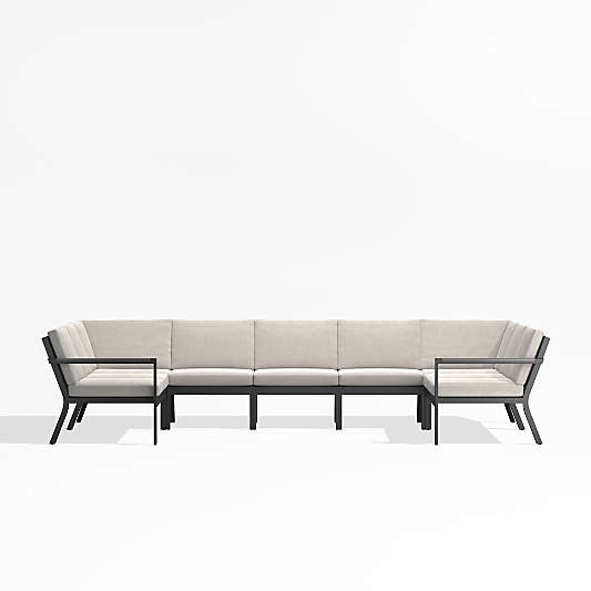 Alfresco Metal 7-Piece U-Shaped Outdoor Sectional Sofa with Silver Sunbrella® Cushions