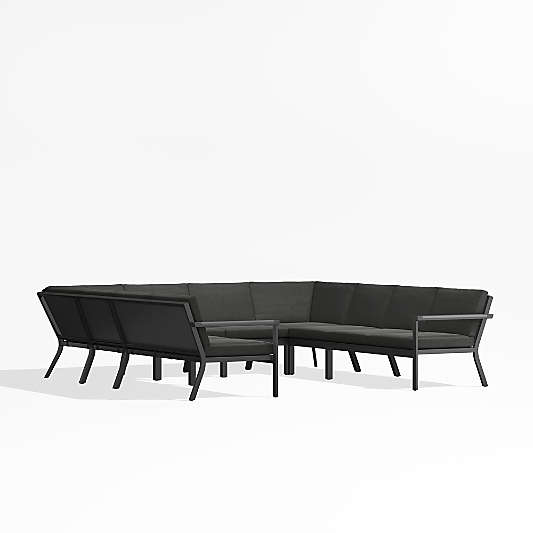 Alfresco Black Metal 8-Piece U-Shaped Outdoor Sectional Sofa with Charcoal Grey Sunbrella ® Cushions