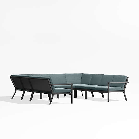 Alfresco Black Metal 8-Piece U-Shaped Outdoor Sectional Sofa with Haze Grey Sunbrella ® Cushions